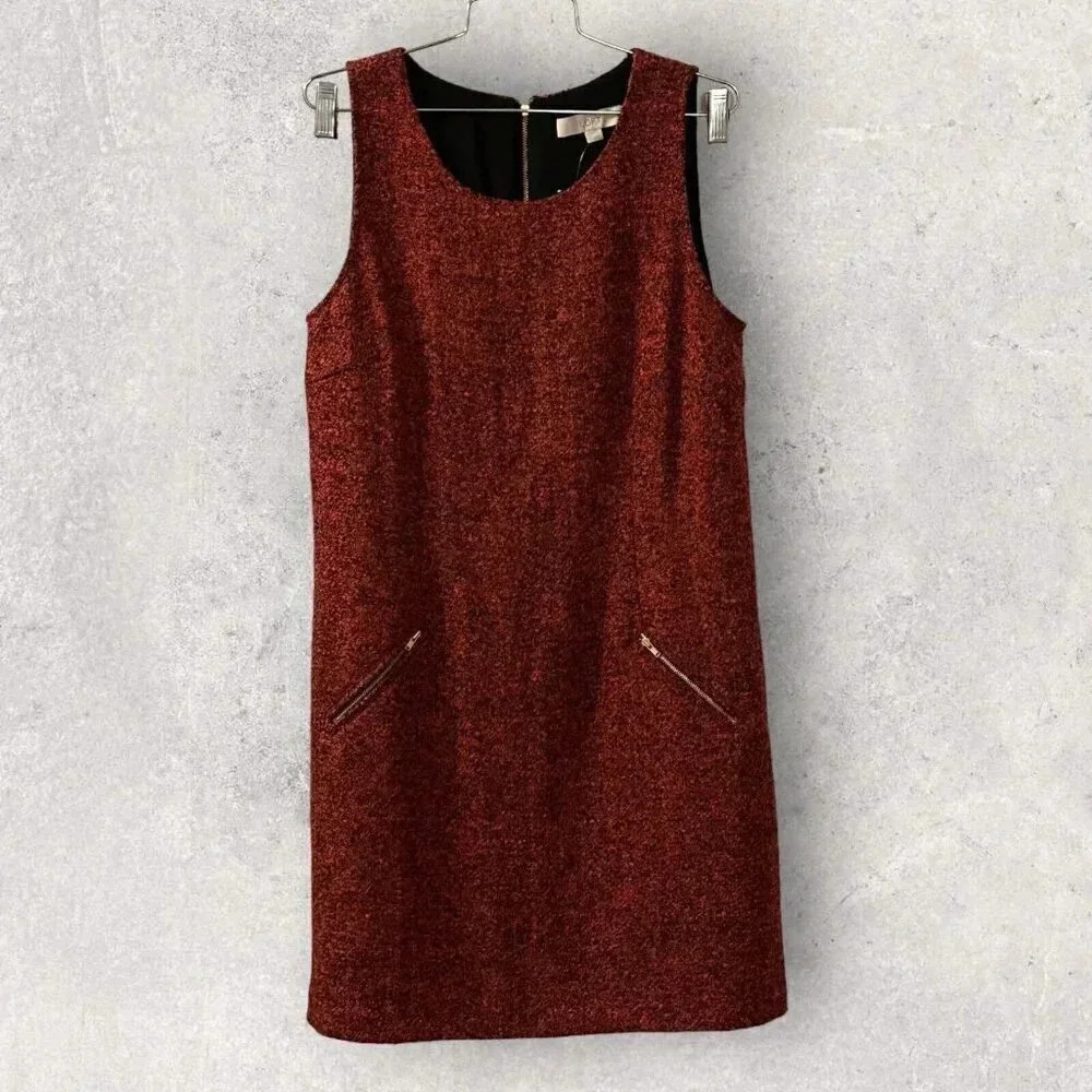 Ann Taylor Loft women's red tweed sleeveless dress size 12 zipper pockets new